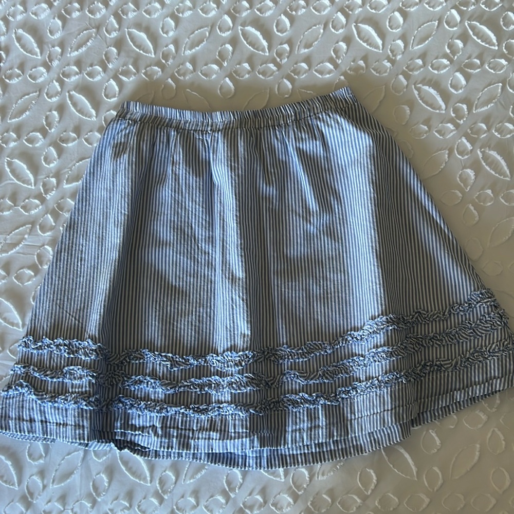 L.L. Bean - Girls Blue and White Pinstripe Lined Ruffle Skirt